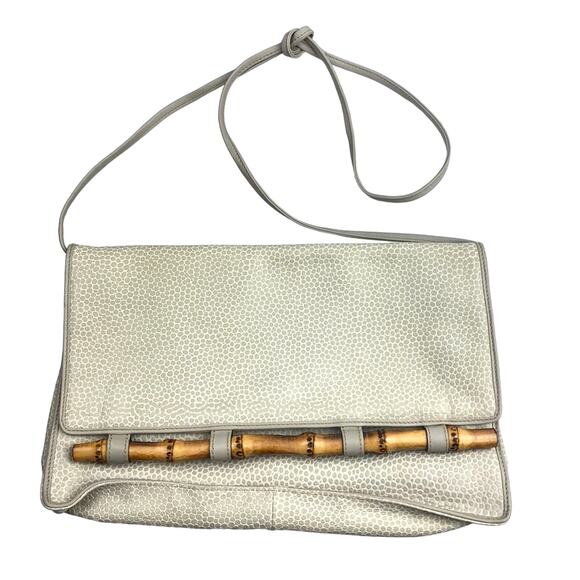 Vintage Desmo for Neiman Marcus Ivory Textured Leather Bamboo Crossbody - Picture 2 of 7